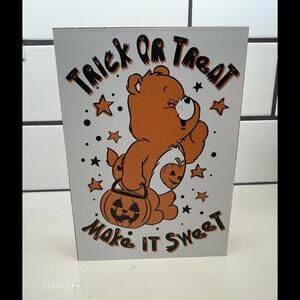 Care Bears Halloween Trick Or Treat Make It Sweet Glittery Pumpkin Wall Sign NWT